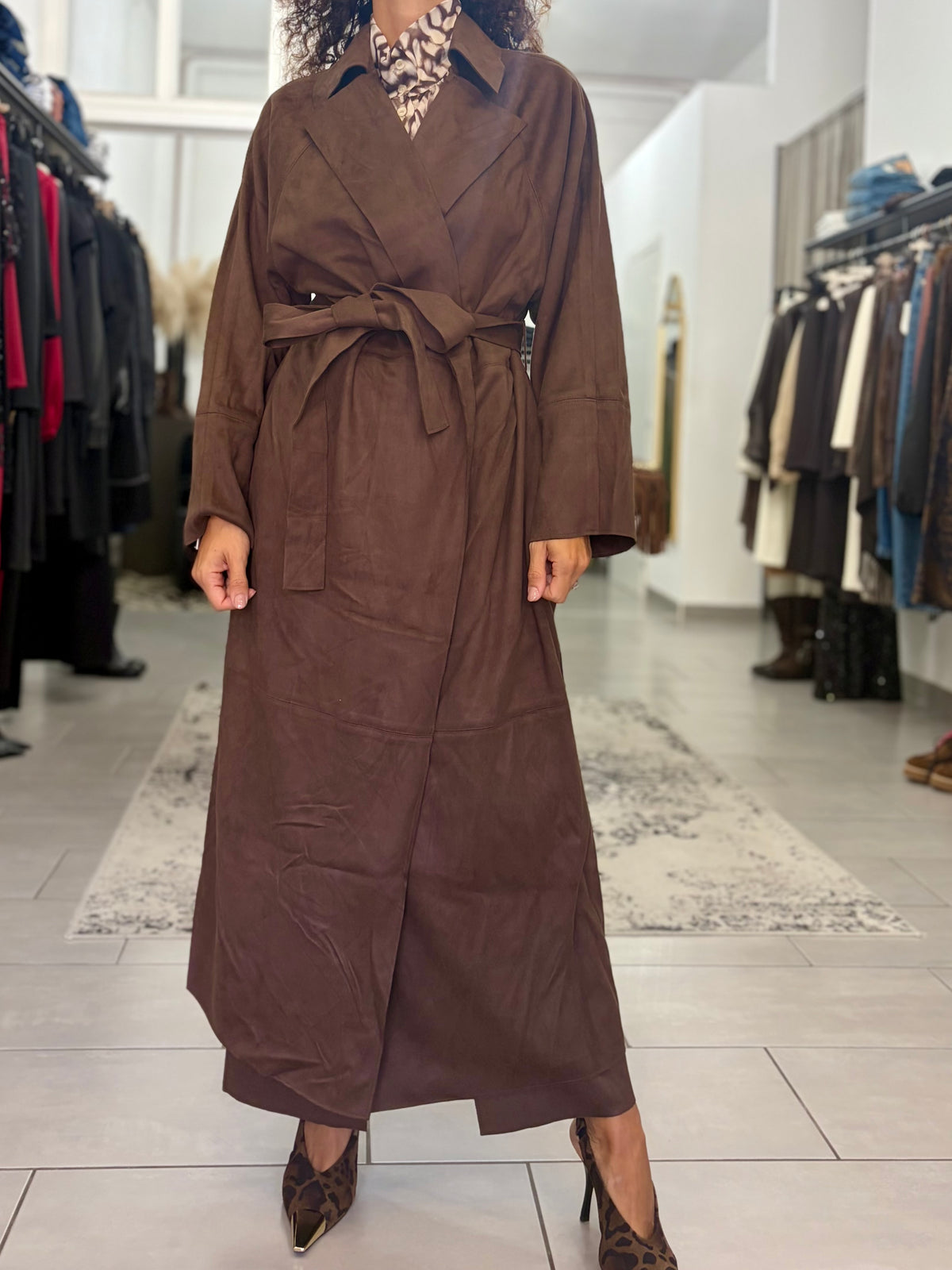 Trench marrone effetto camoscio Eleh