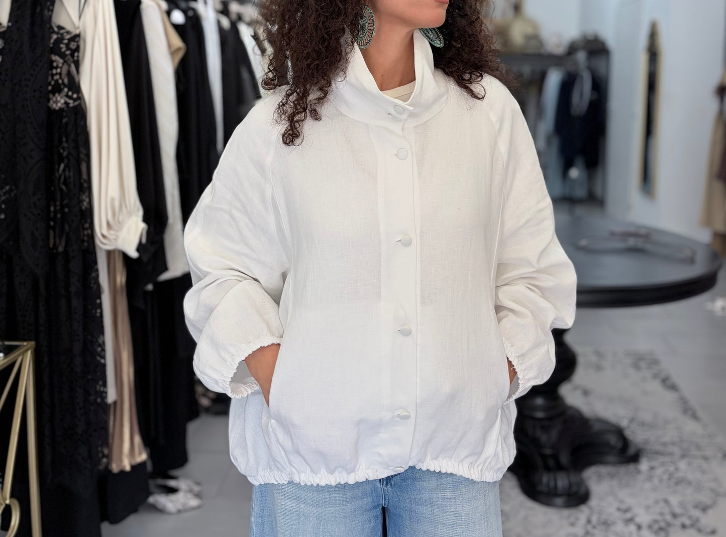 Bomber bianco in lino Vicolo