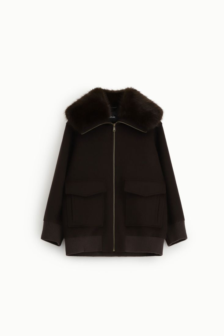 Cappotto/bomber corto con collo in ecopelliccia e tasche applicate Dixie