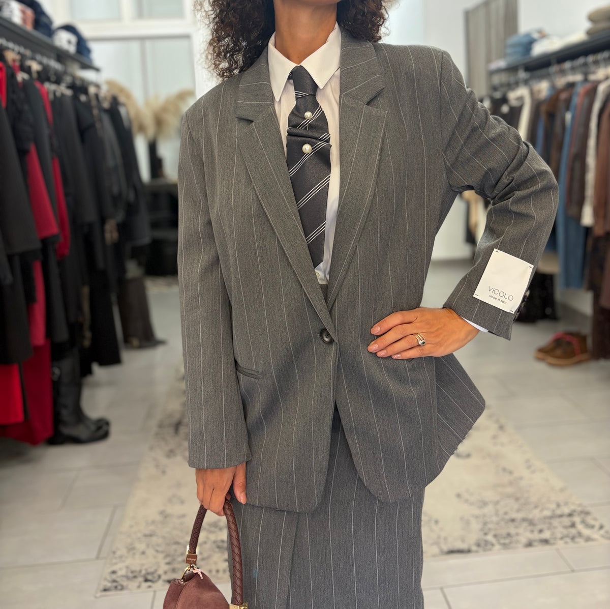 Blazer monopetto gessato grigio chiaro della collezione Vicolo