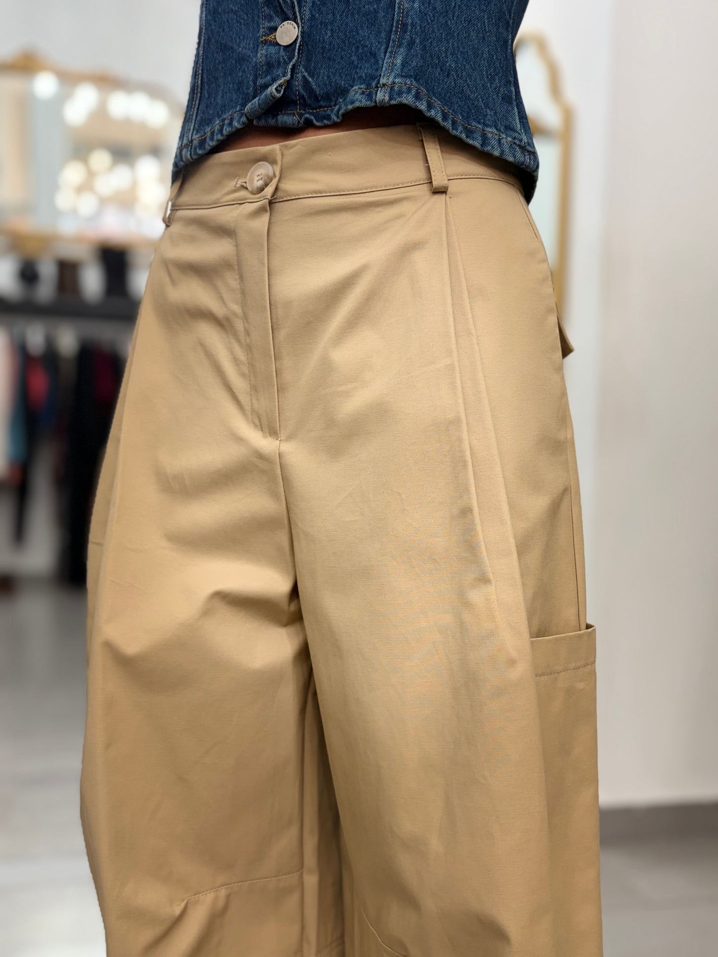 Pantalone cargo in cotone beige Saiph
