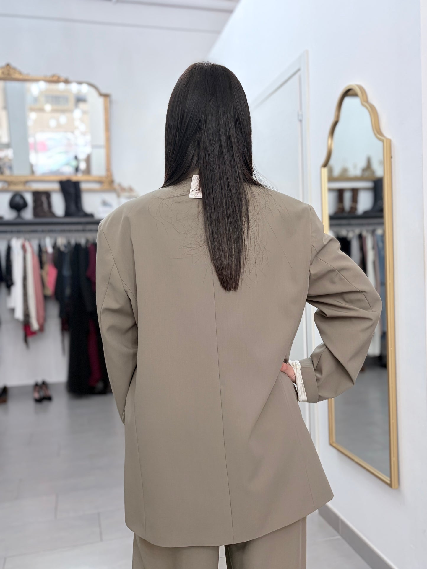 Blazer con dettaglio lungo oliva e beige BoheamianVì
