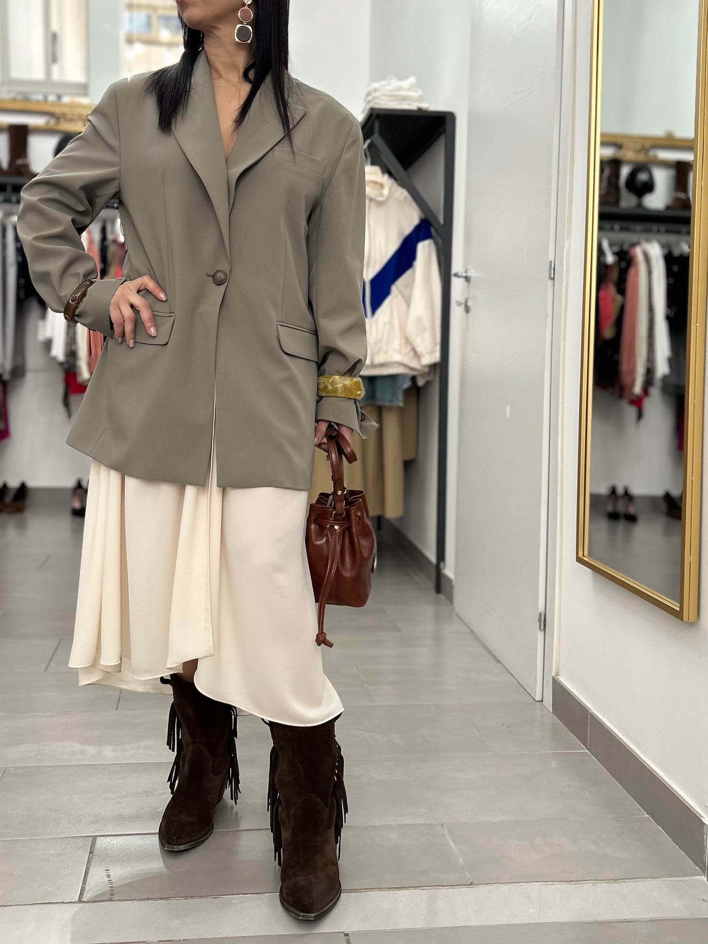 Blazer con dettaglio lungo oliva e beige BoheamianVì