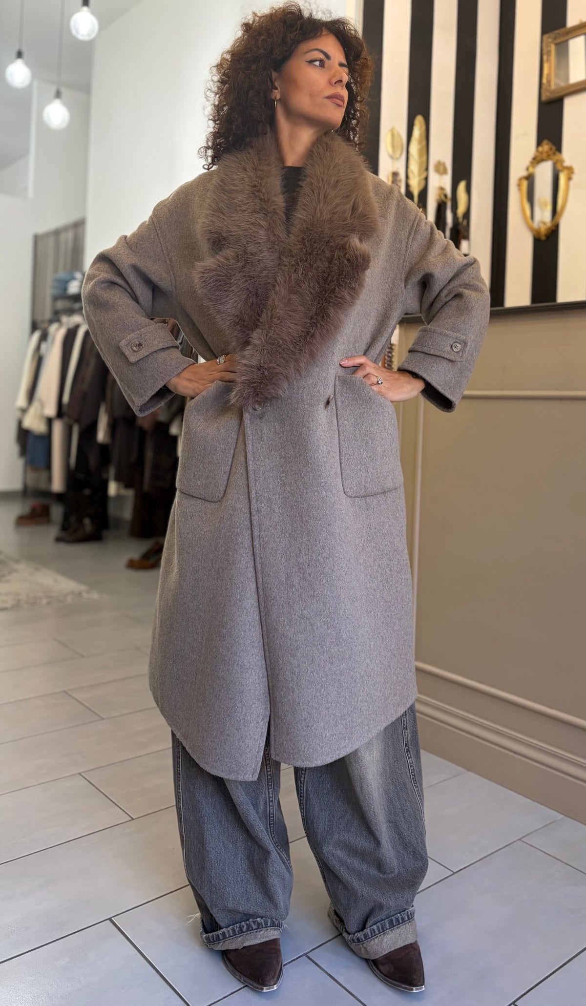 Cappotto lungo misto lana pelliccia rimovibile Vicolo