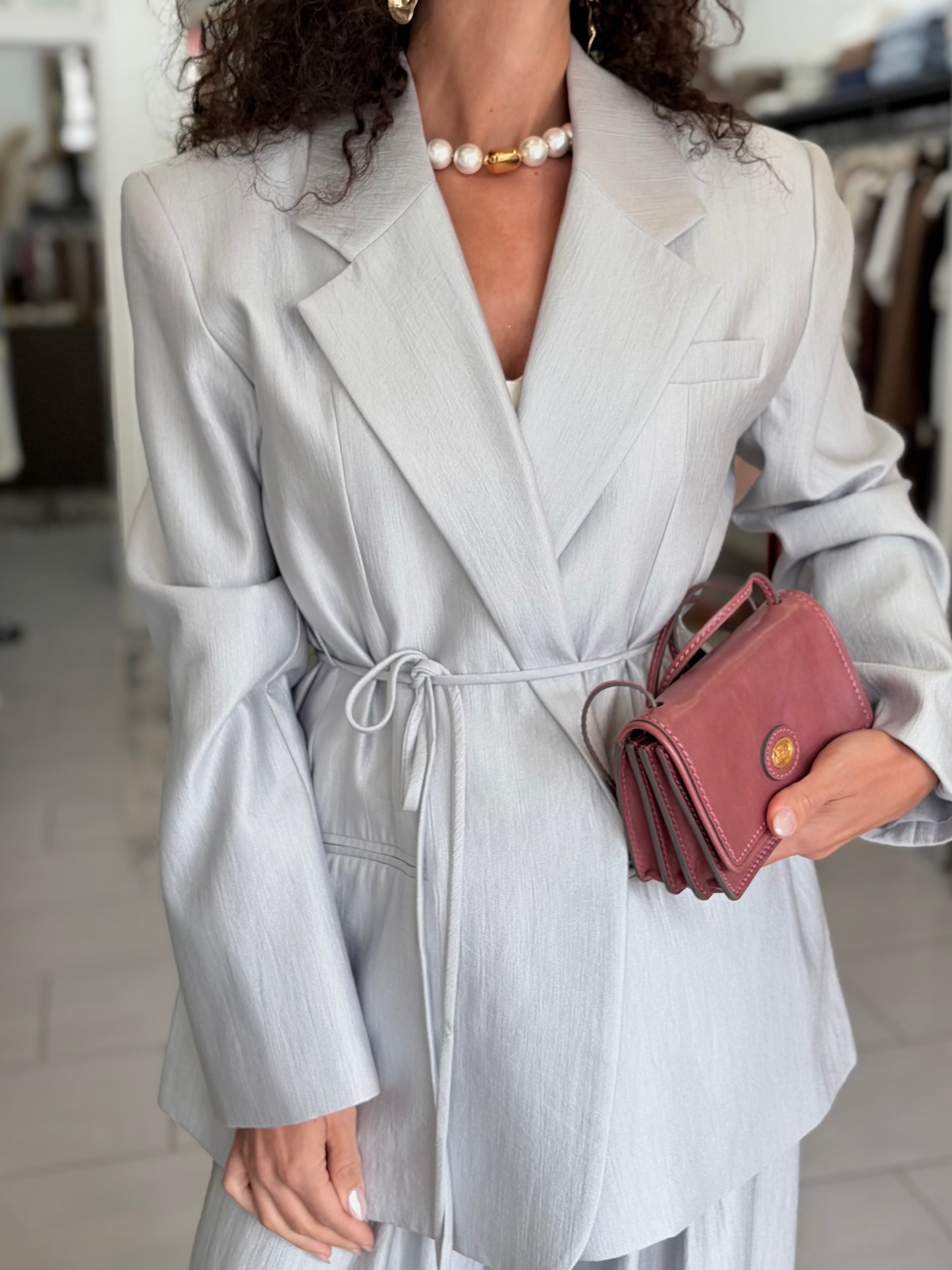 Blazer oversize celeste perlato Eleh