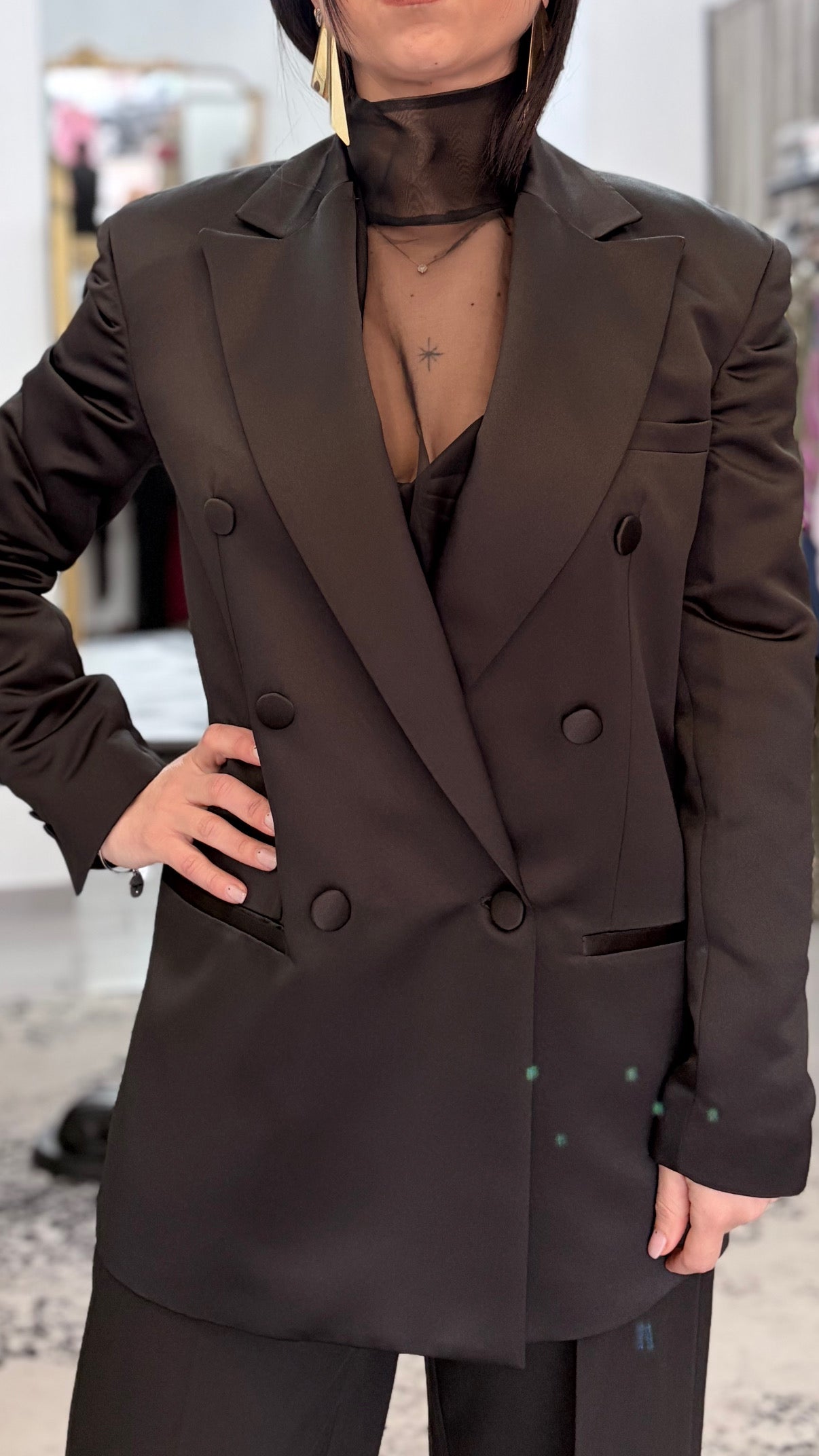 Blazer lucido nero doppio petto Silence