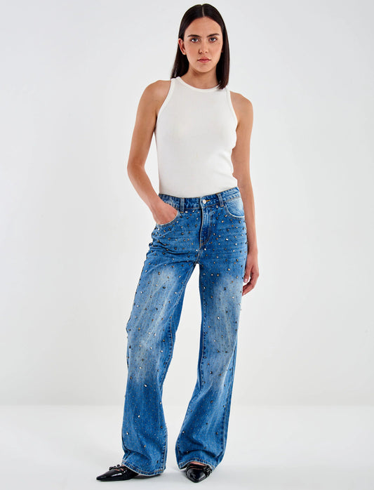 Jeans con Strass e Borchiette Dorati