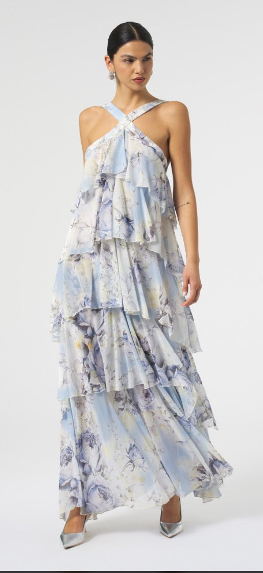Abito lungo realizzato in leggero chiffon stampato Silence