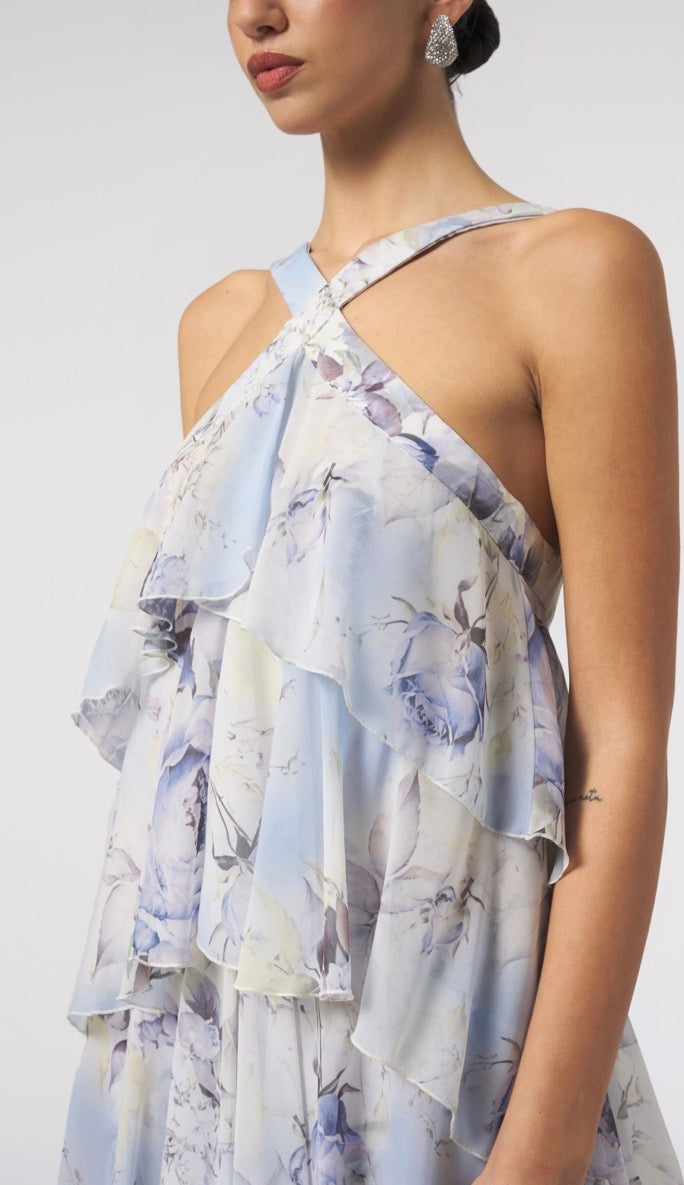 Abito lungo realizzato in leggero chiffon stampato Silence