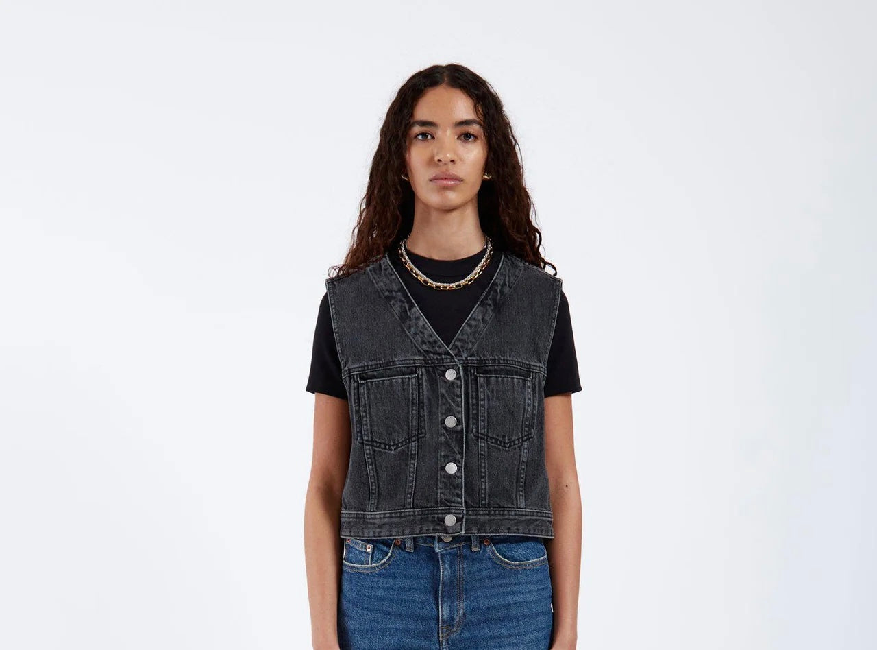 Gilet top jeans nero