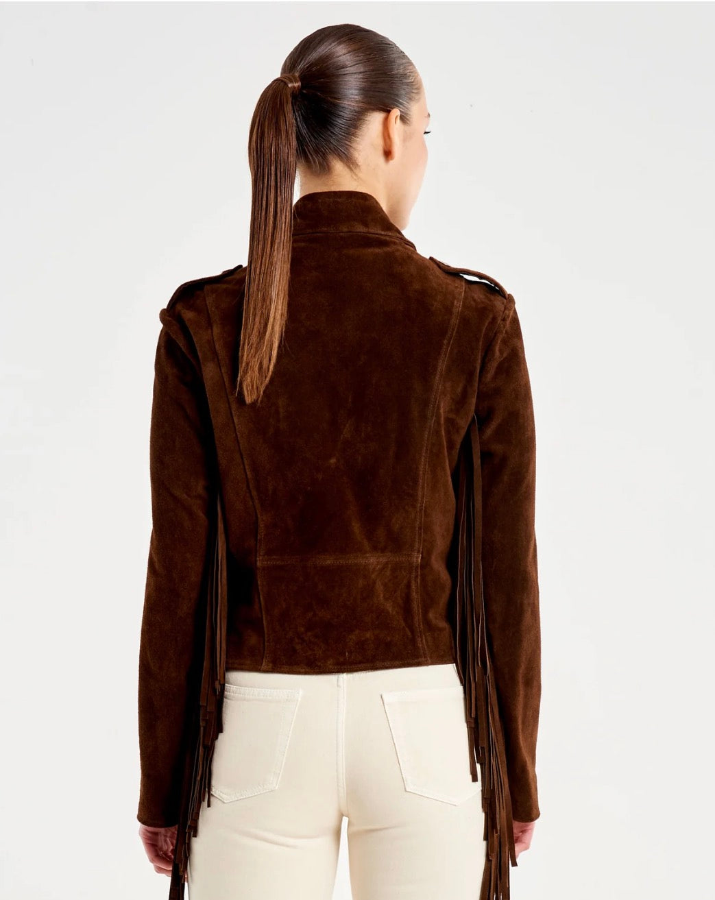 Chiodo in Vera Pelle Scamosciato con Frange Vicolo