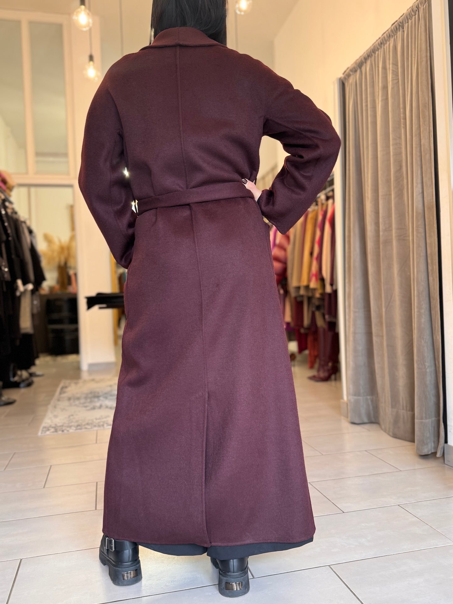 Cappotto lungo sciallato in misto lama Vicolo bordeaux