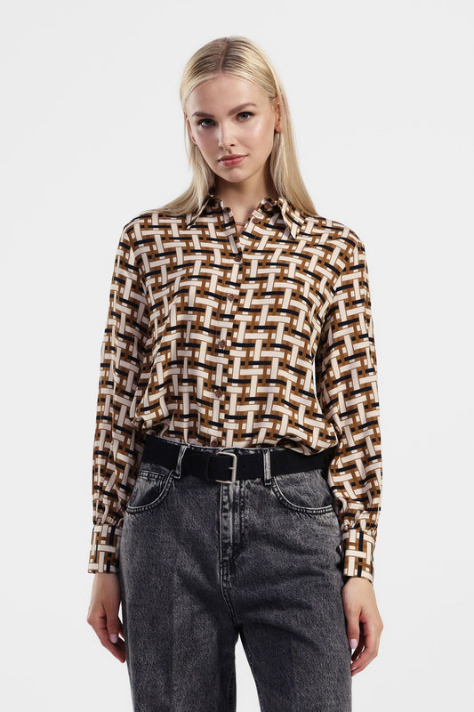 Camicia stampa geometrica maniche lunghe
