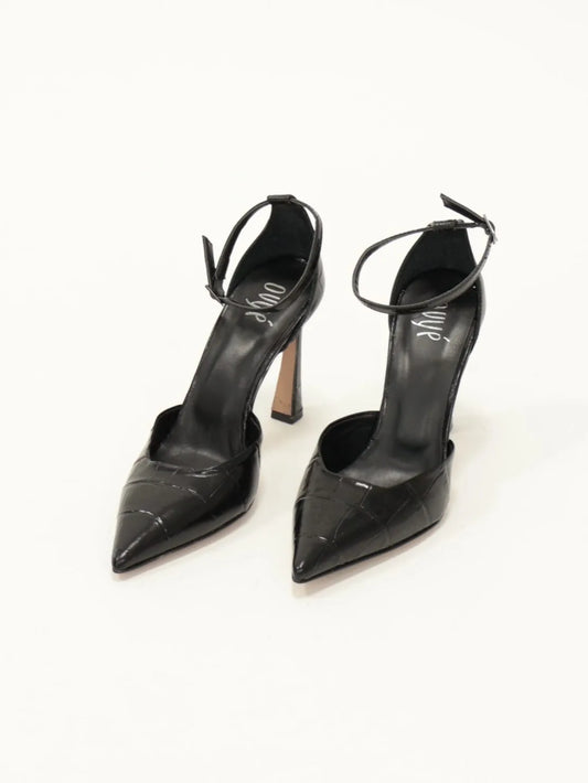 Decoltè nera stampa cocco con braccialetto alla caviglia