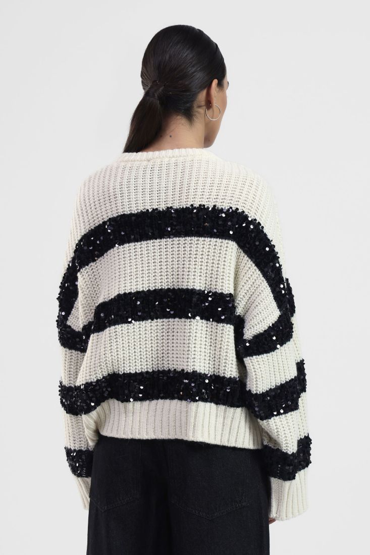Maglione a righe con paillettes brillanti