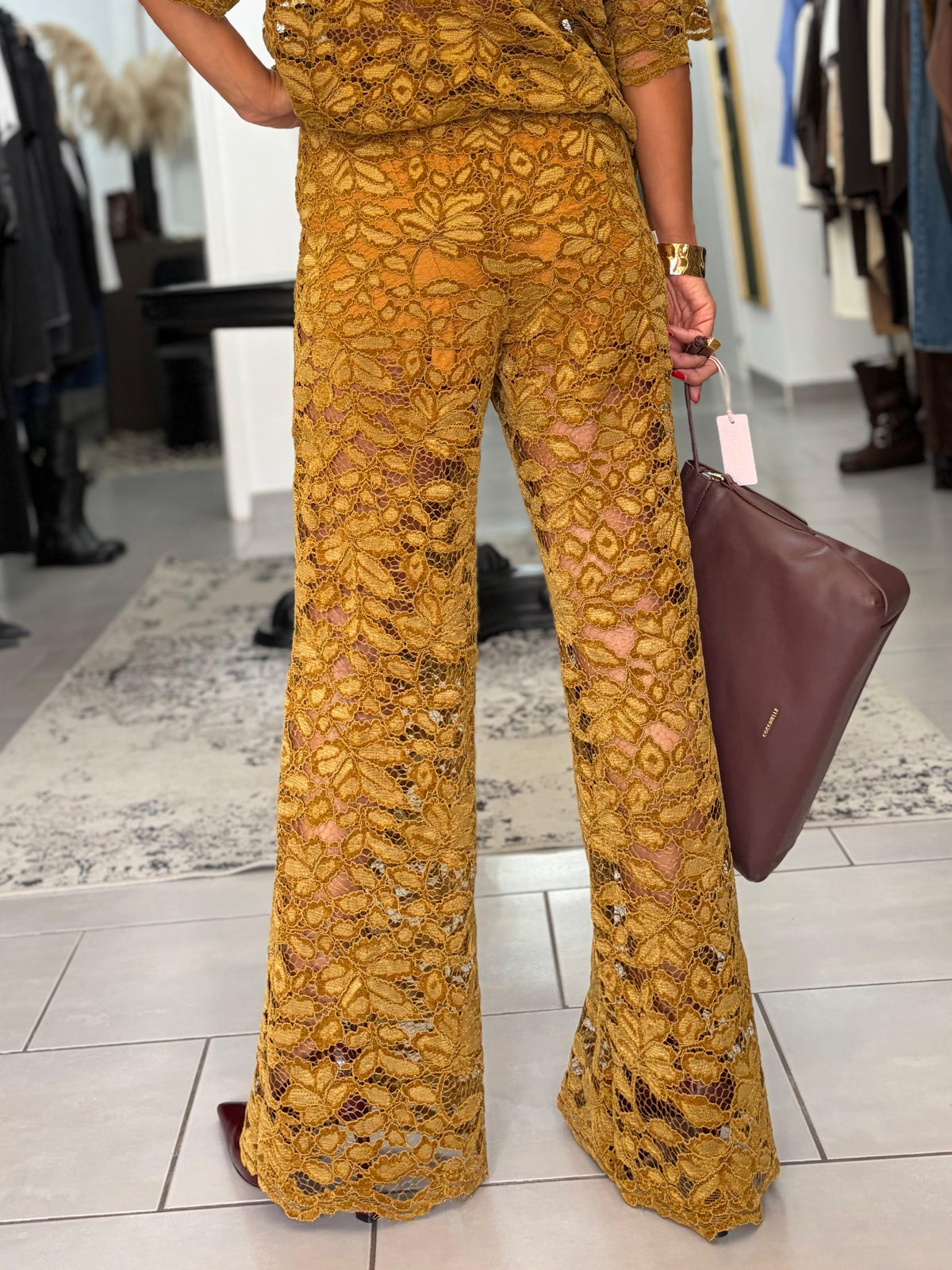 Pantalone in pizzo senape