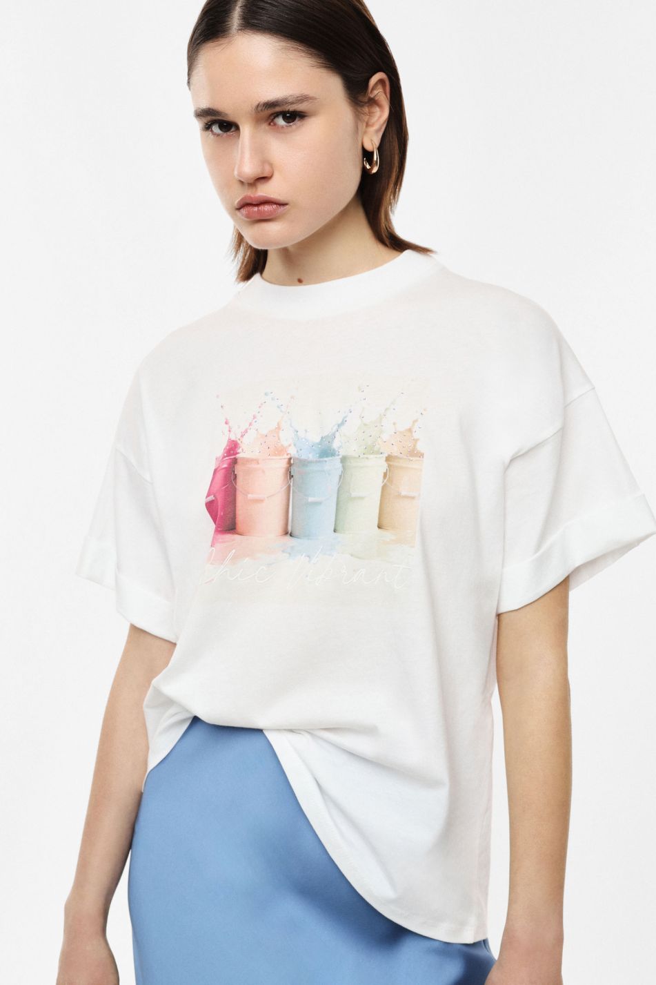 T-SHIRT GIROCOLLO STAMPA SECCHI PITTURA OVERSIZE