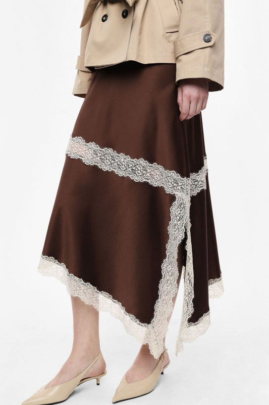 GONNA MIDI ASIMMETRICA CON INSERTI IN PIZZO