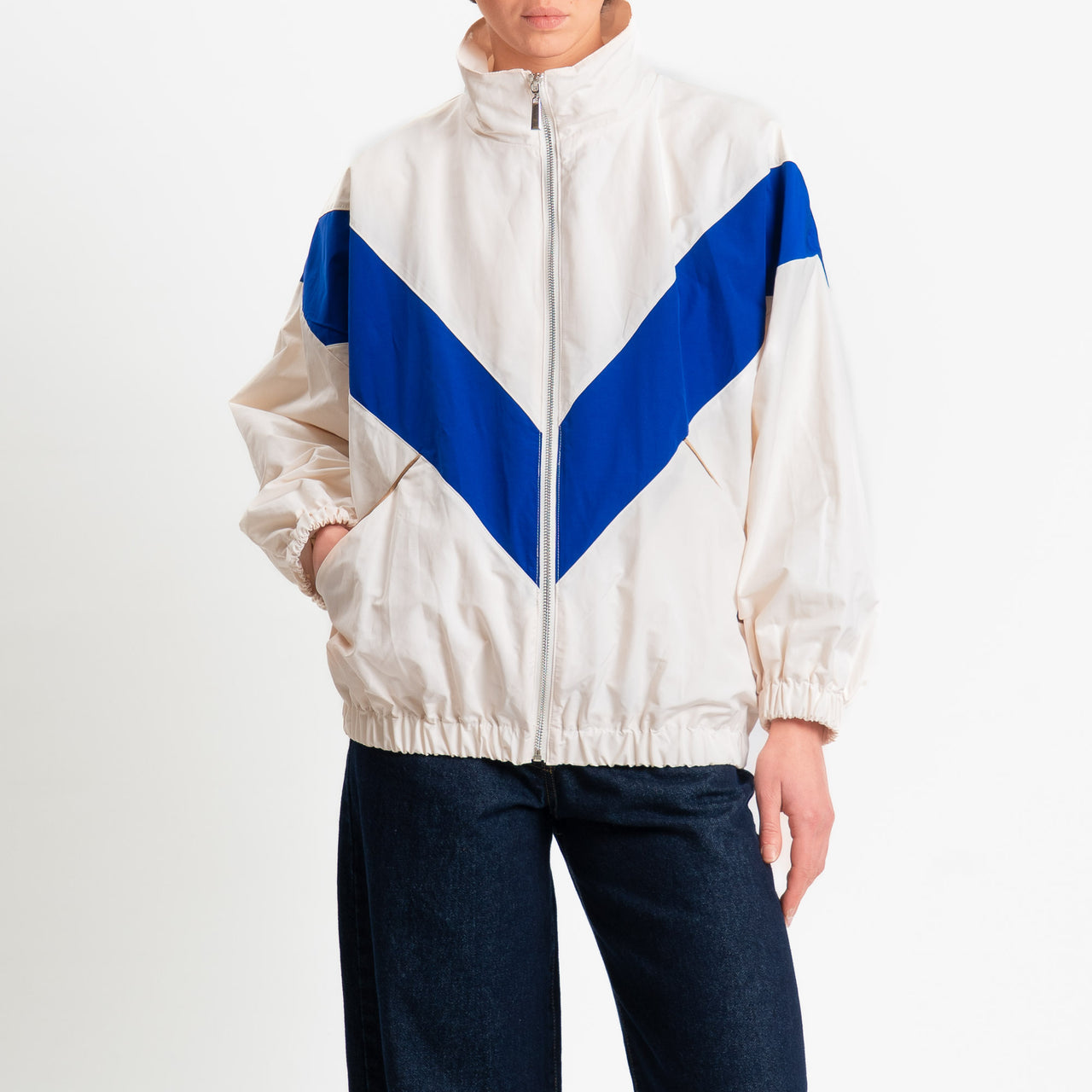 Haveone-Bomber bicolore con zip - burro/bluette