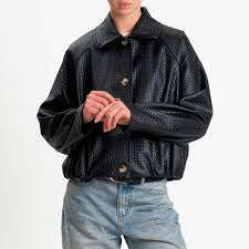 Bomber similpelle intrecciata