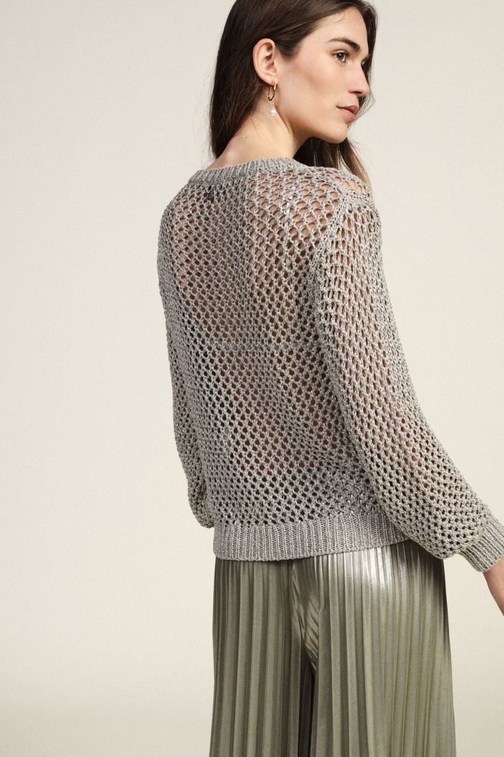 Maglione traforato a maniche lunghe girocollo