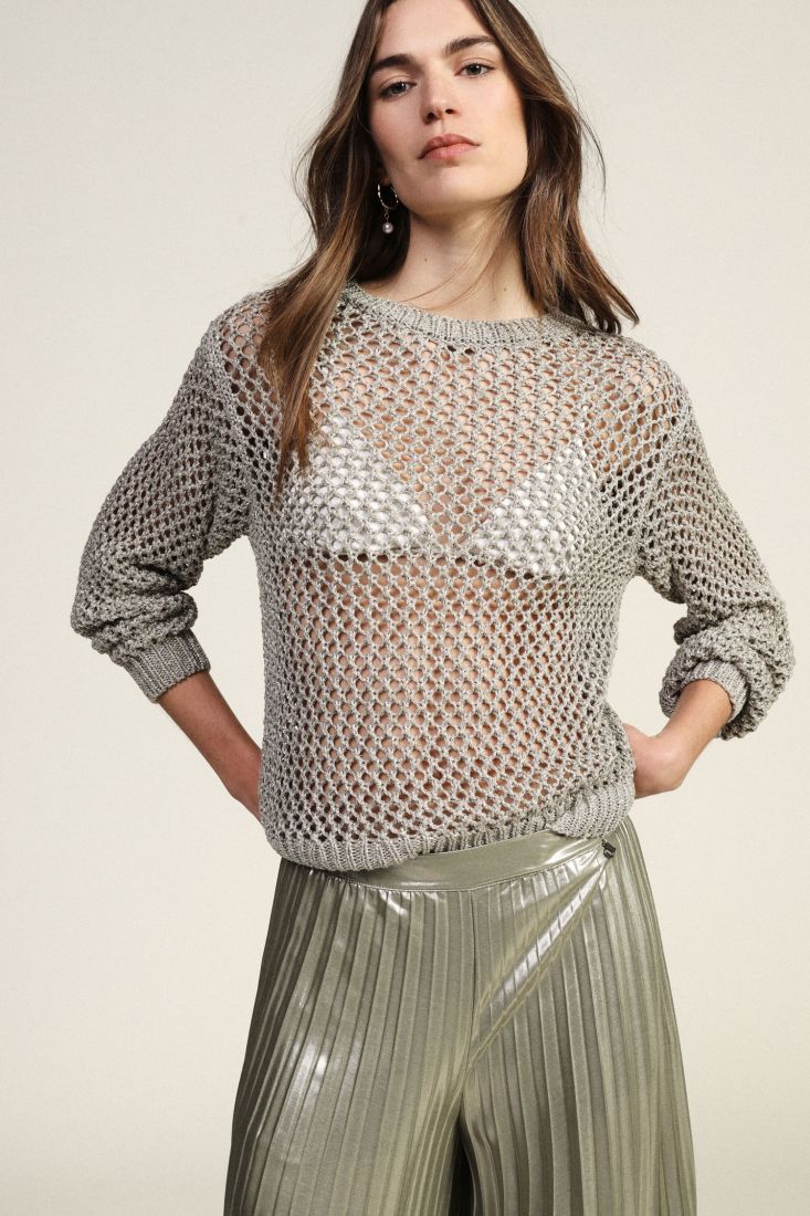 Maglione traforato a maniche lunghe girocollo