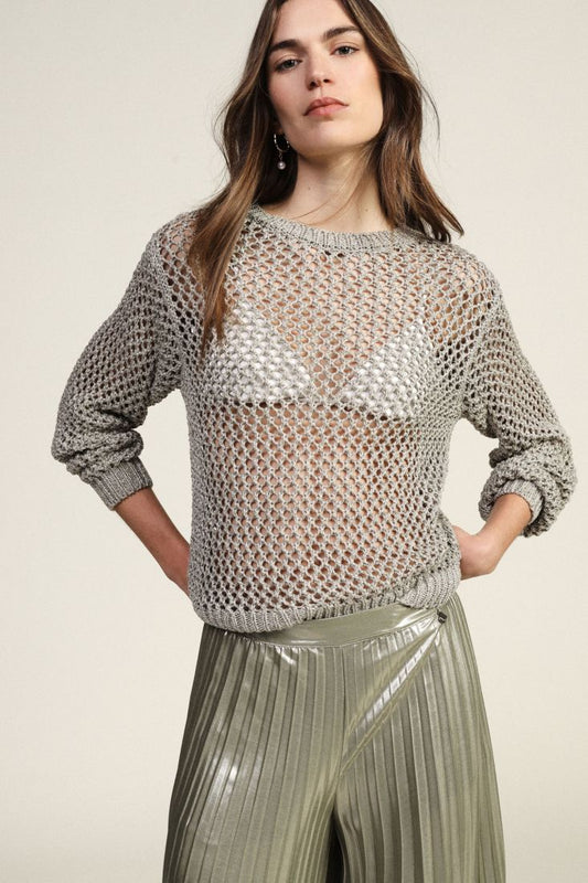Maglione traforato a maniche lunghe girocollo