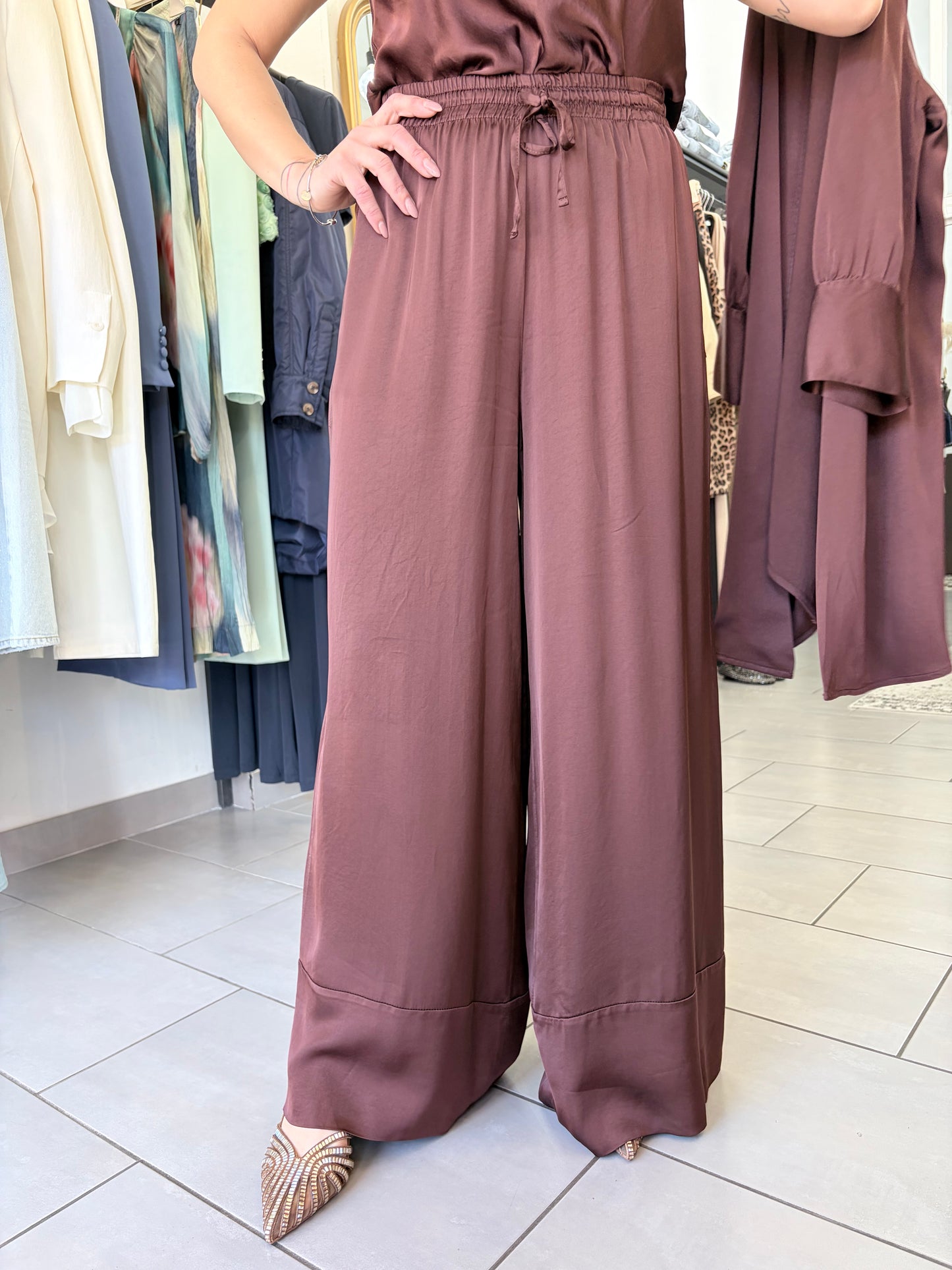 Pantalone in satin Dixie cioccolato