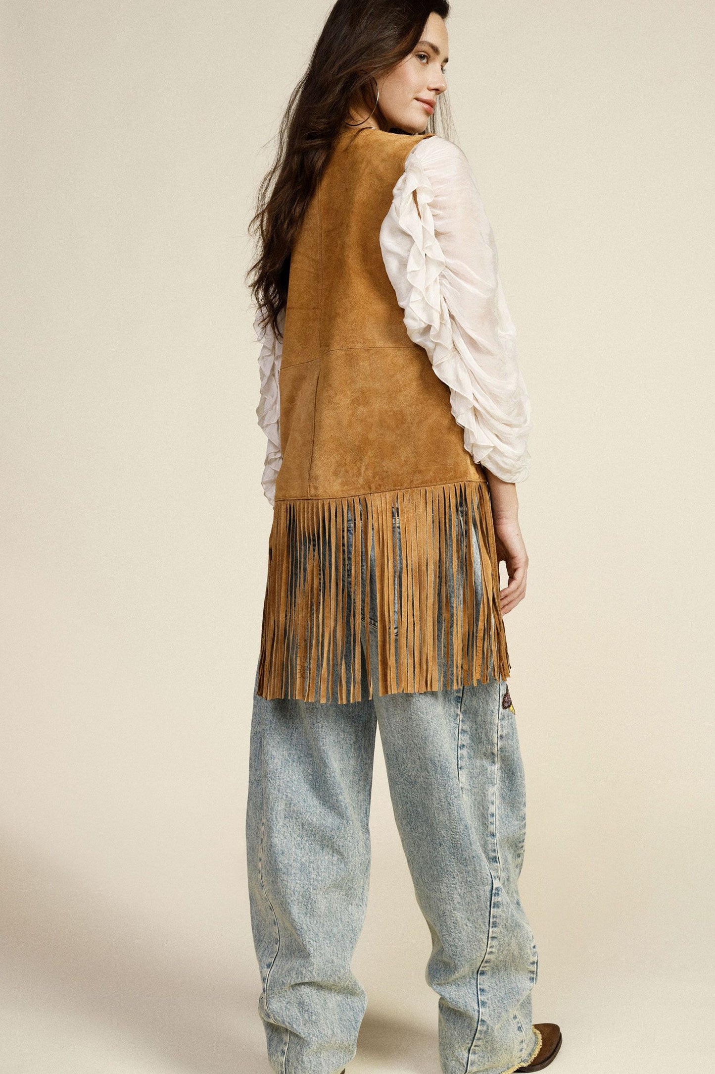 Gilet con lunghe frange e taglio dritto Dixie