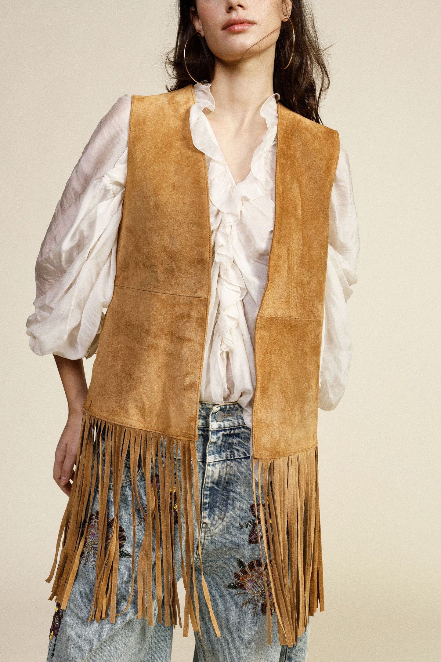 Gilet con lunghe frange e taglio dritto Dixie