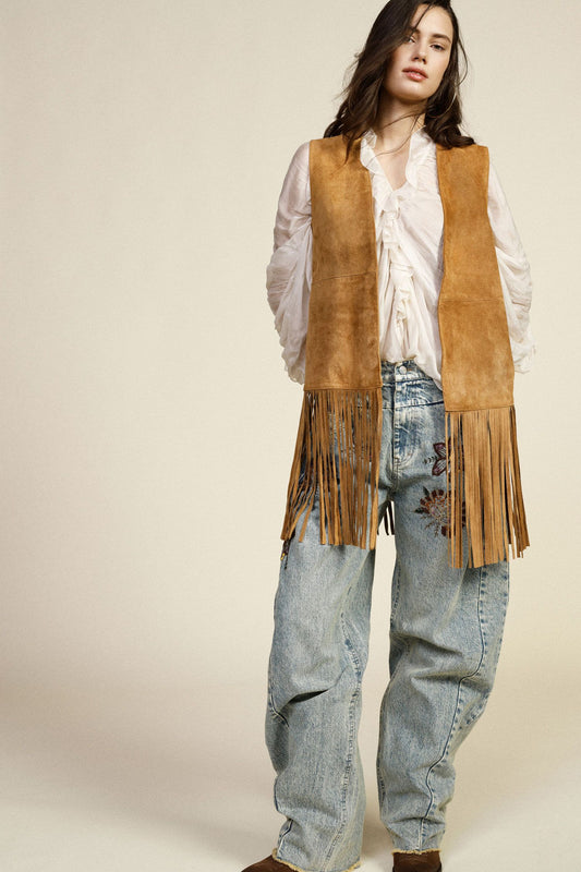 Gilet con lunghe frange e taglio dritto Dixie