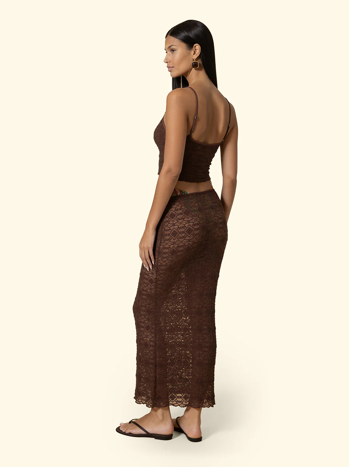 Top crop donna marrone pizzo