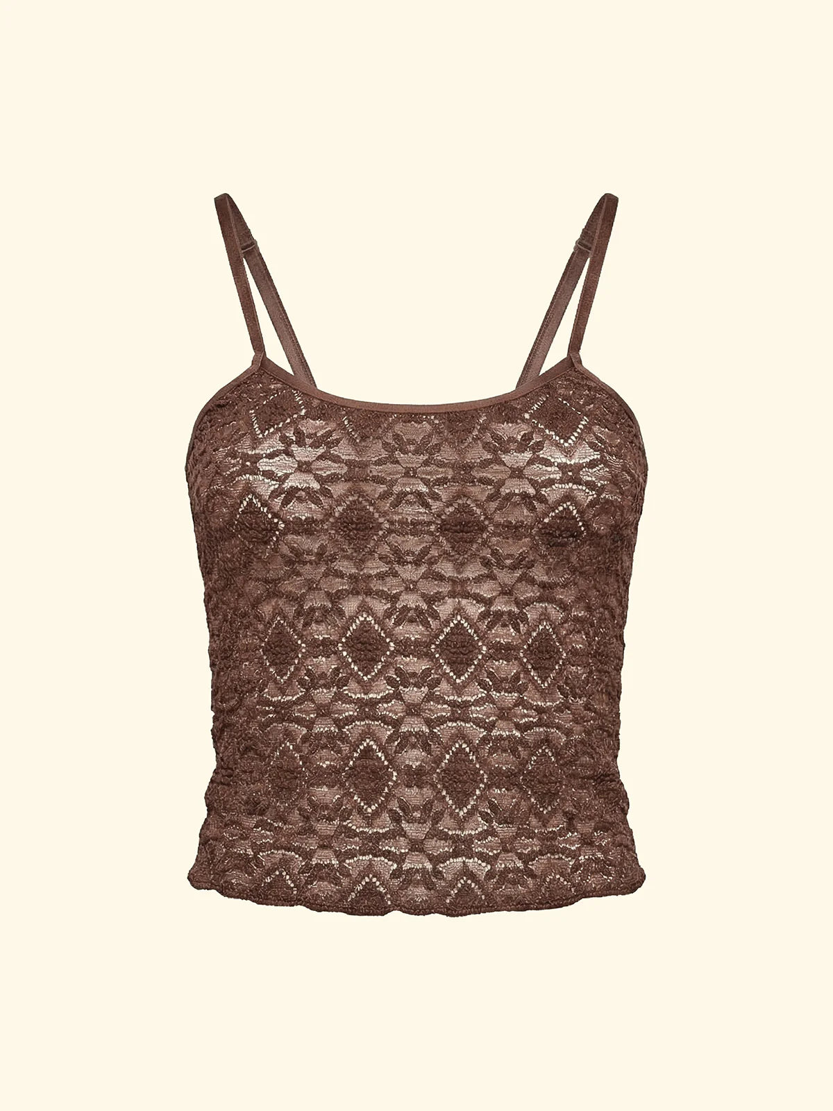 Top crop donna marrone pizzo