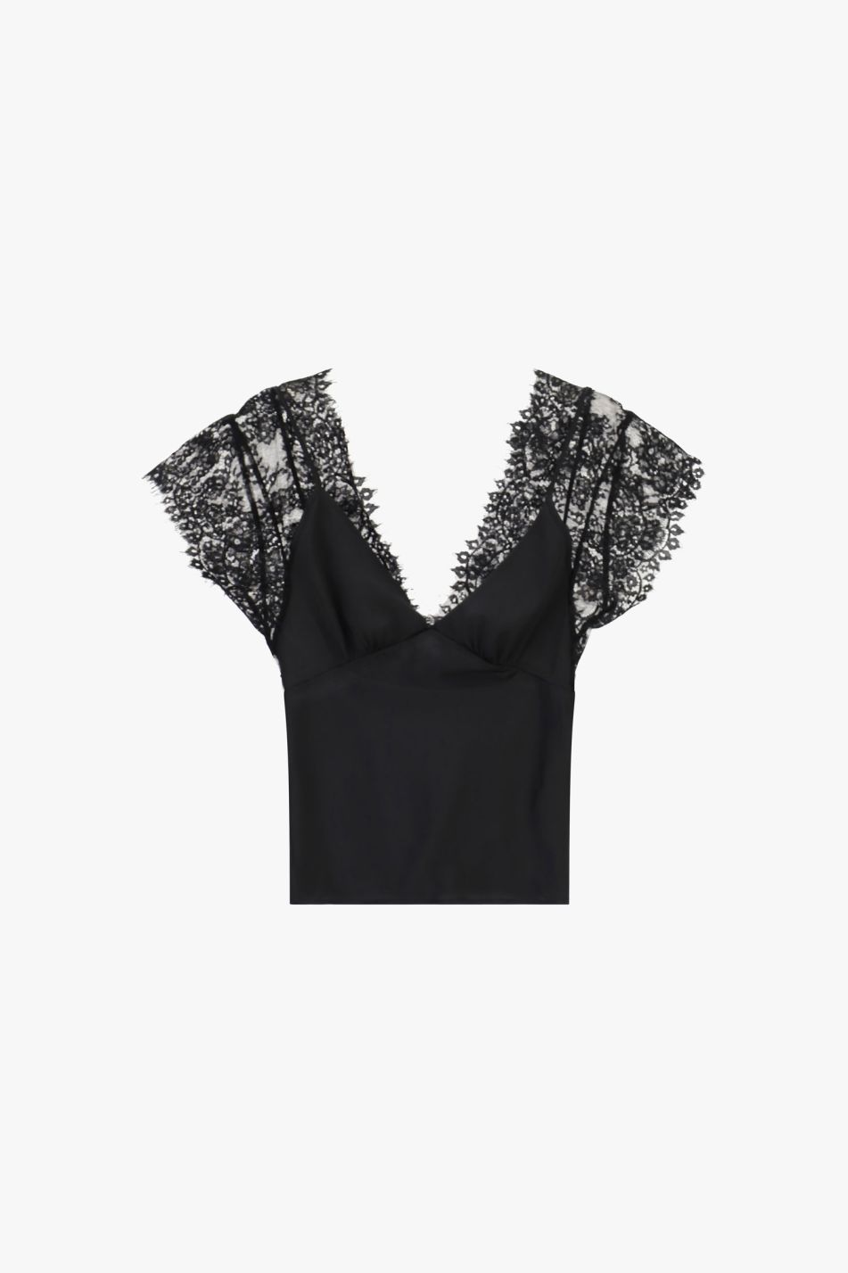 TOP CON MANICHE IN PIZZO E SCOLLO A V
