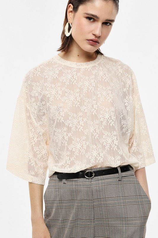 TOP IN PIZZO FLOREALE CON MANICHE A 3/4