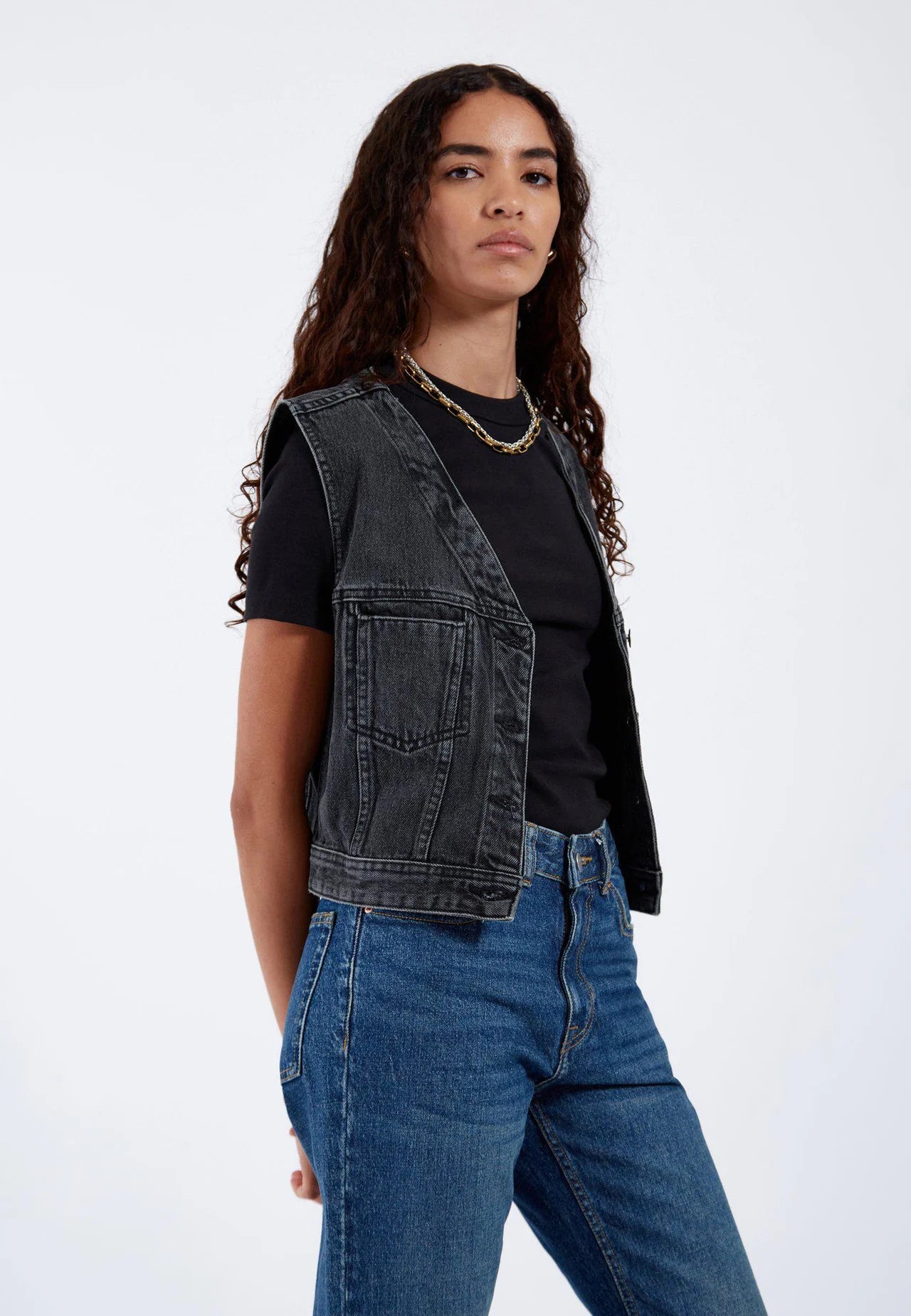 Gilet top jeans nero