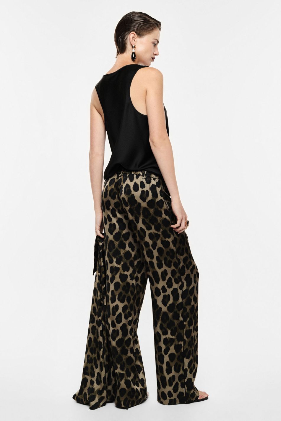 PANTALONI PALAZZO STAMPA ANIMALIER VITA ALTA