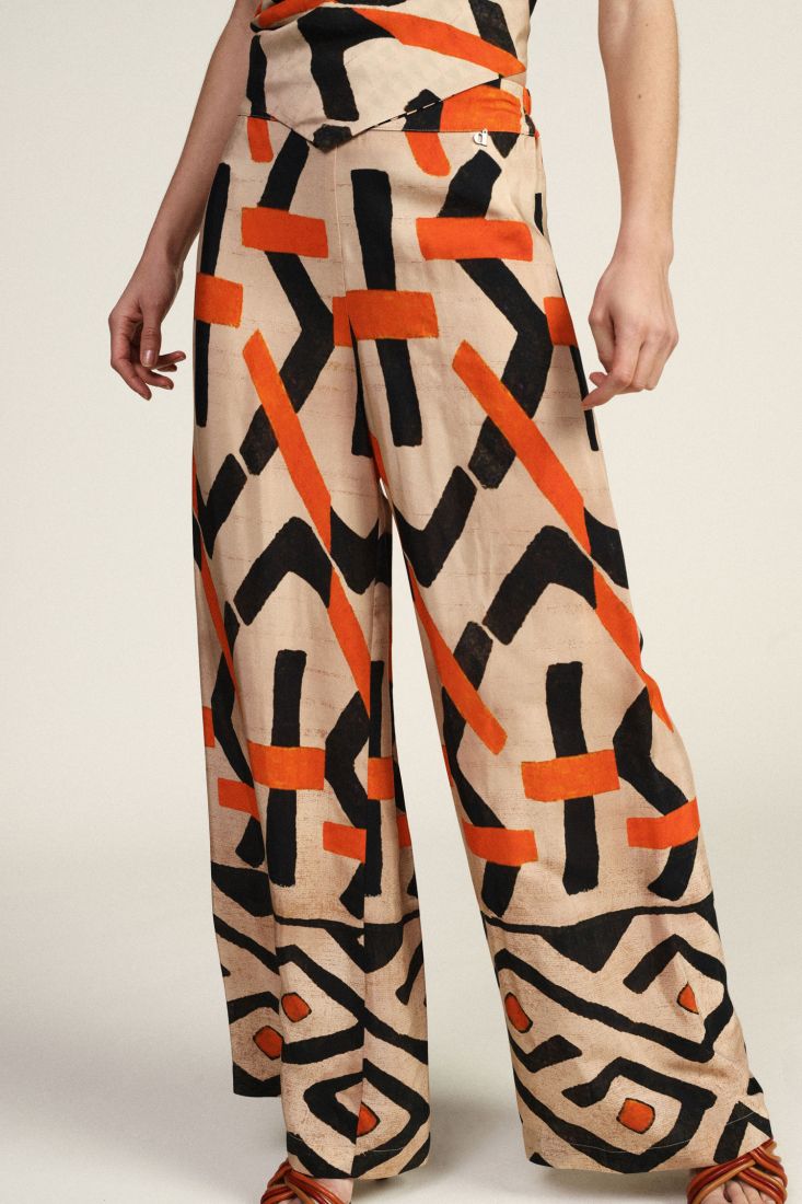 Pantaloni palazzo fantasia geometrica vita alta