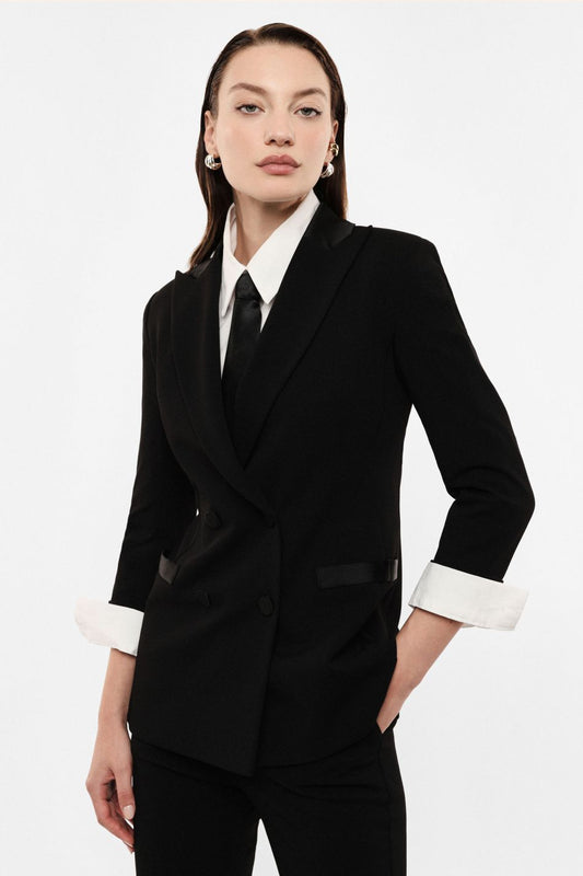 BLAZER DOPPIOPETTO CON MANICHE TRE QUARTI Nero